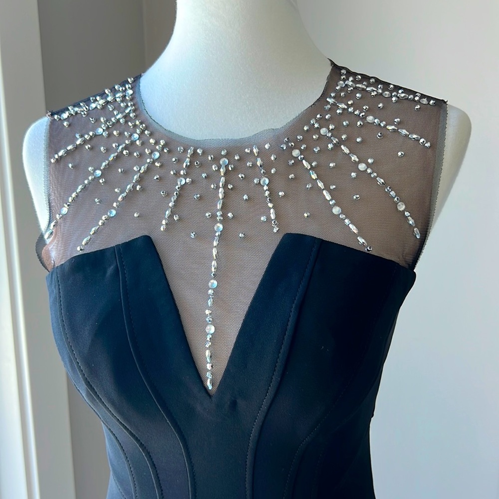 Betsy & Adam jeweled sheer dress